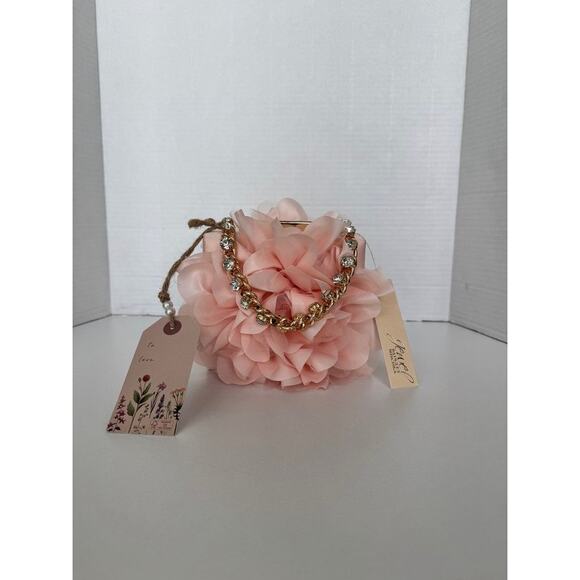JEWEL BADGLEY MISCHKA Floral Evening Clutch Purse Blush Pink Gold Chain NWT - Picture 12 of 14